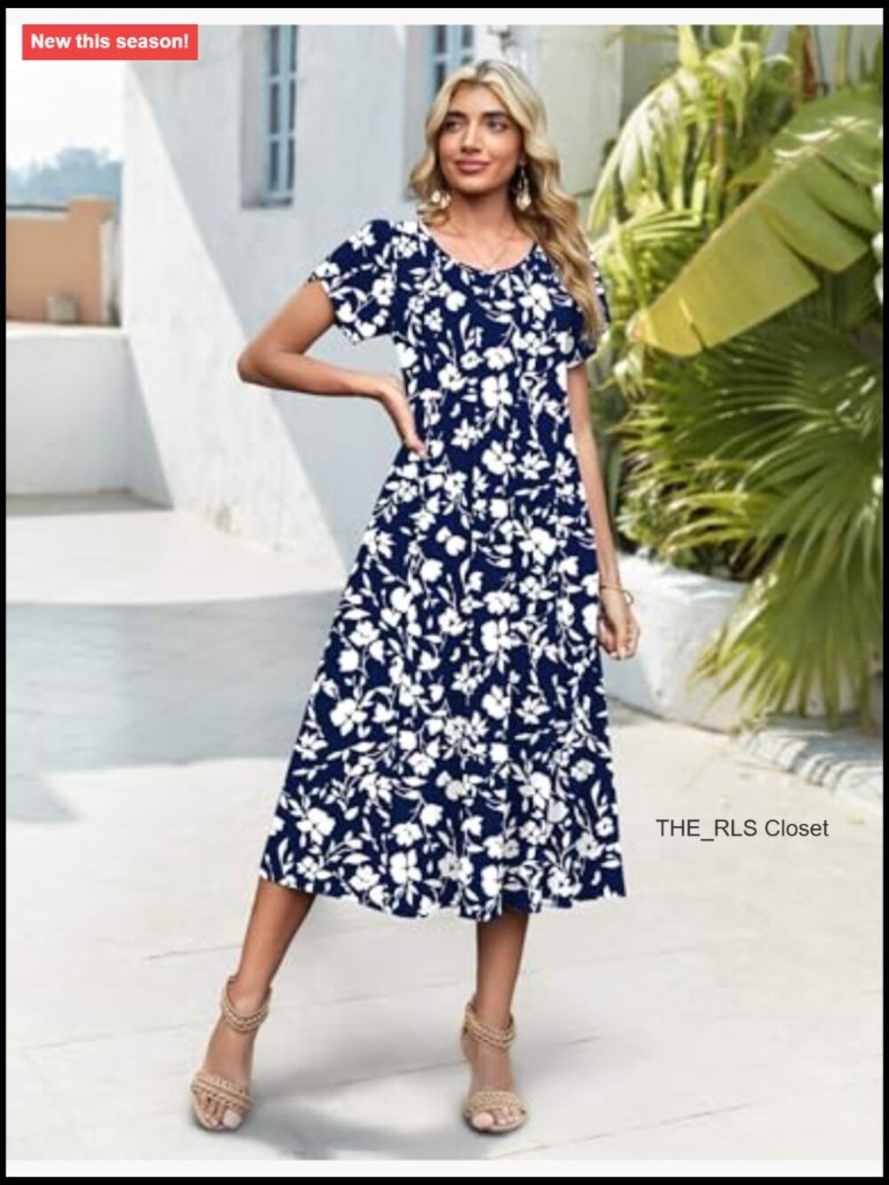 Midi Dress Women Casual Pleated A Line Sundress Petal Sleeve Flowy - Picture 2 of 7